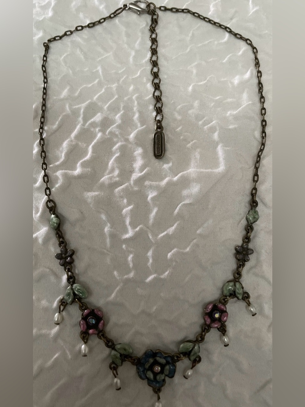 Ben-Amun Dainty Pink Blue Green enamel Flower Necklace